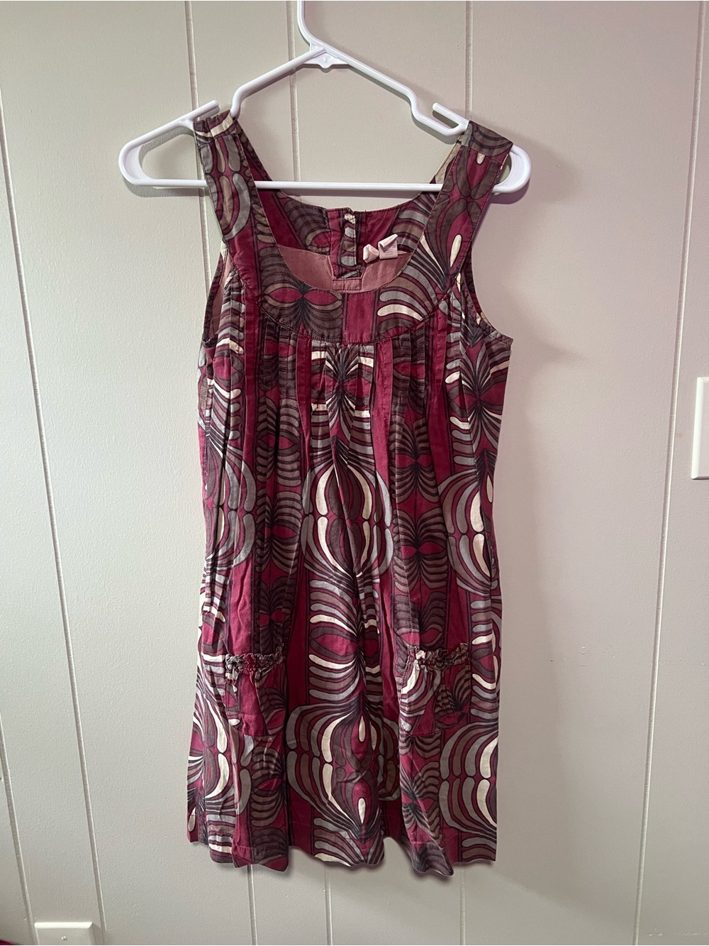 Sleeveless Mini Dress in Burgundy and Cream Geometric Print
